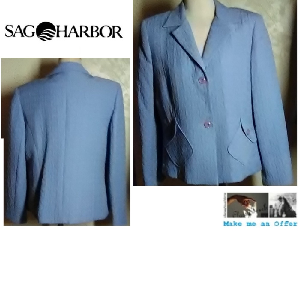 Sag Harbor Lt Blue Quilted Cotton Blazer Size 14